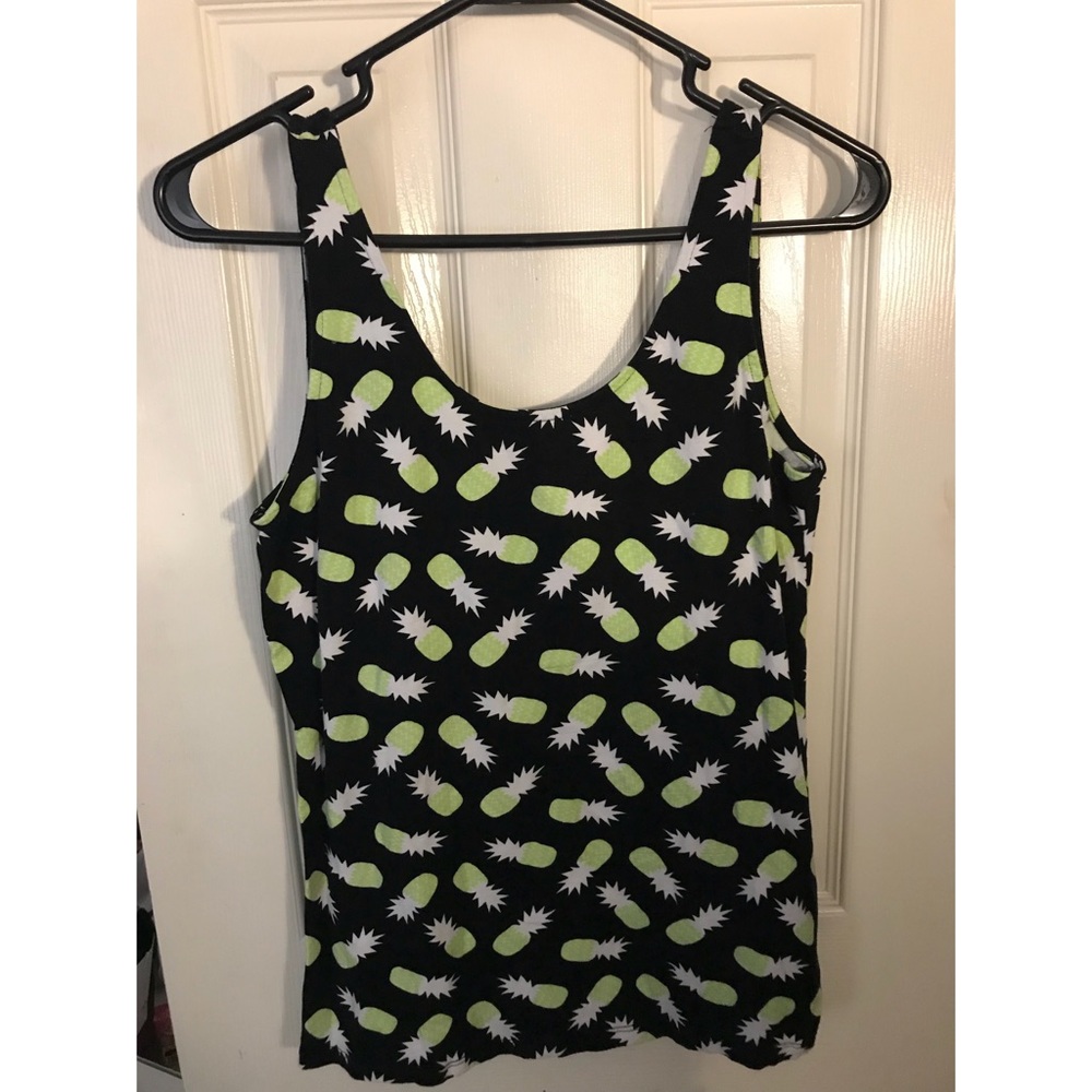 H&M Divided Black tank with green pineapples